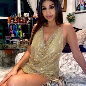 CHAIN MAIL GOLD PARTY DRESS